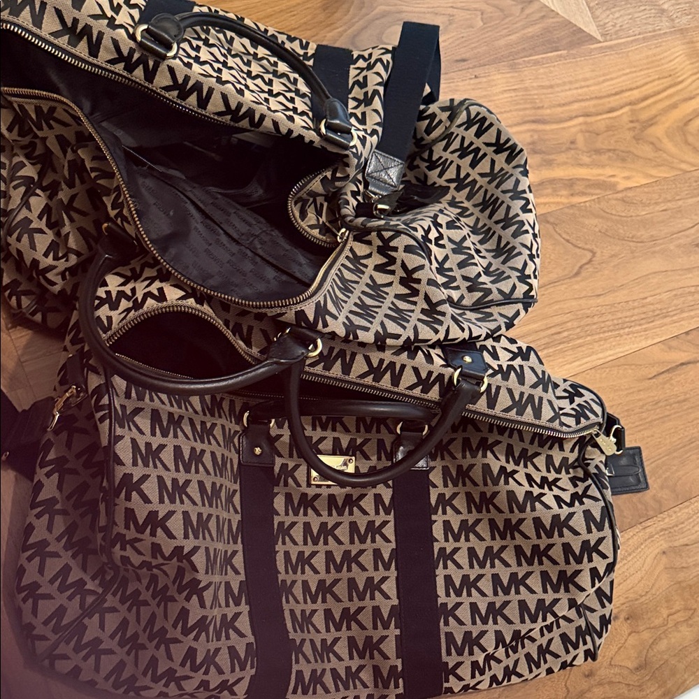Michael Kors Monogram Black and Tan Duffel Bag